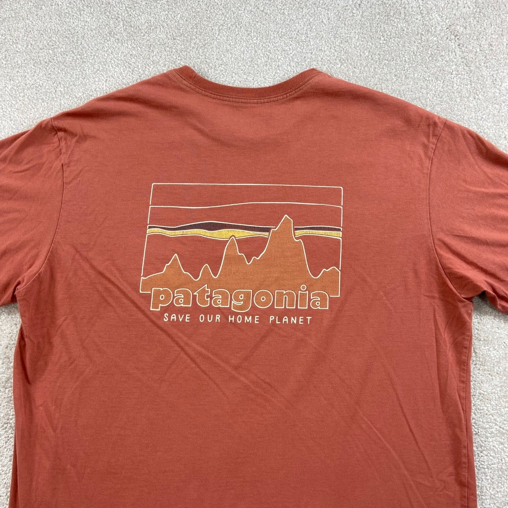 Patagonia T Shirt Men M Rust Orange Save Our Home Planet Organic Cotton Tee